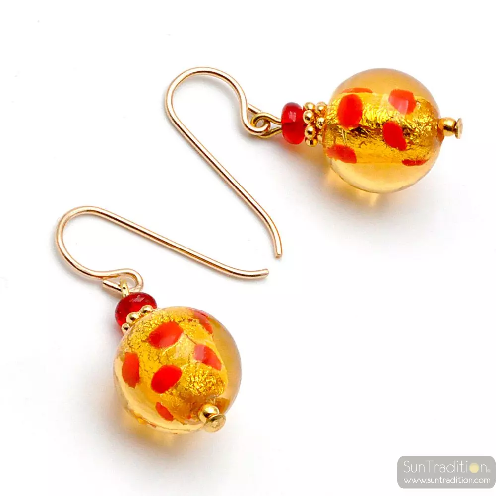 Mix pasta rosso - pendientes cristal murano amarillo guisantes rojo 