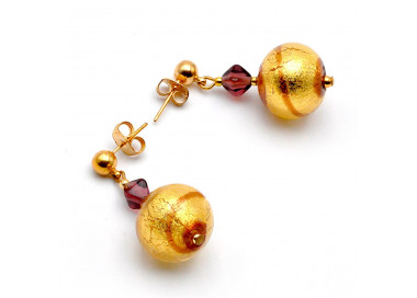 Boucles d'oreilles or verre de murano de venise