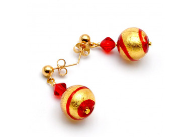 Boucles d'oreilles rouge et or verre de murano de venise