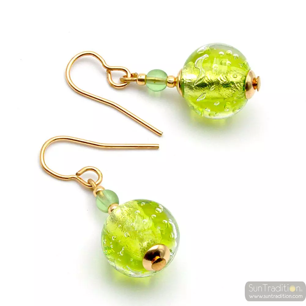 Fizzy verde - pendientes verde anis joya genuina de vidrio de murano de venecia