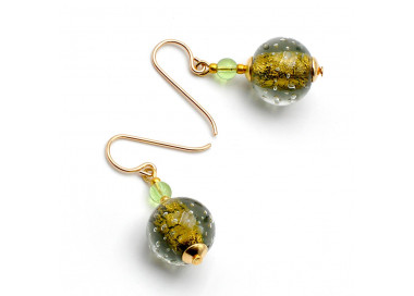 Green grey murano glass earrings