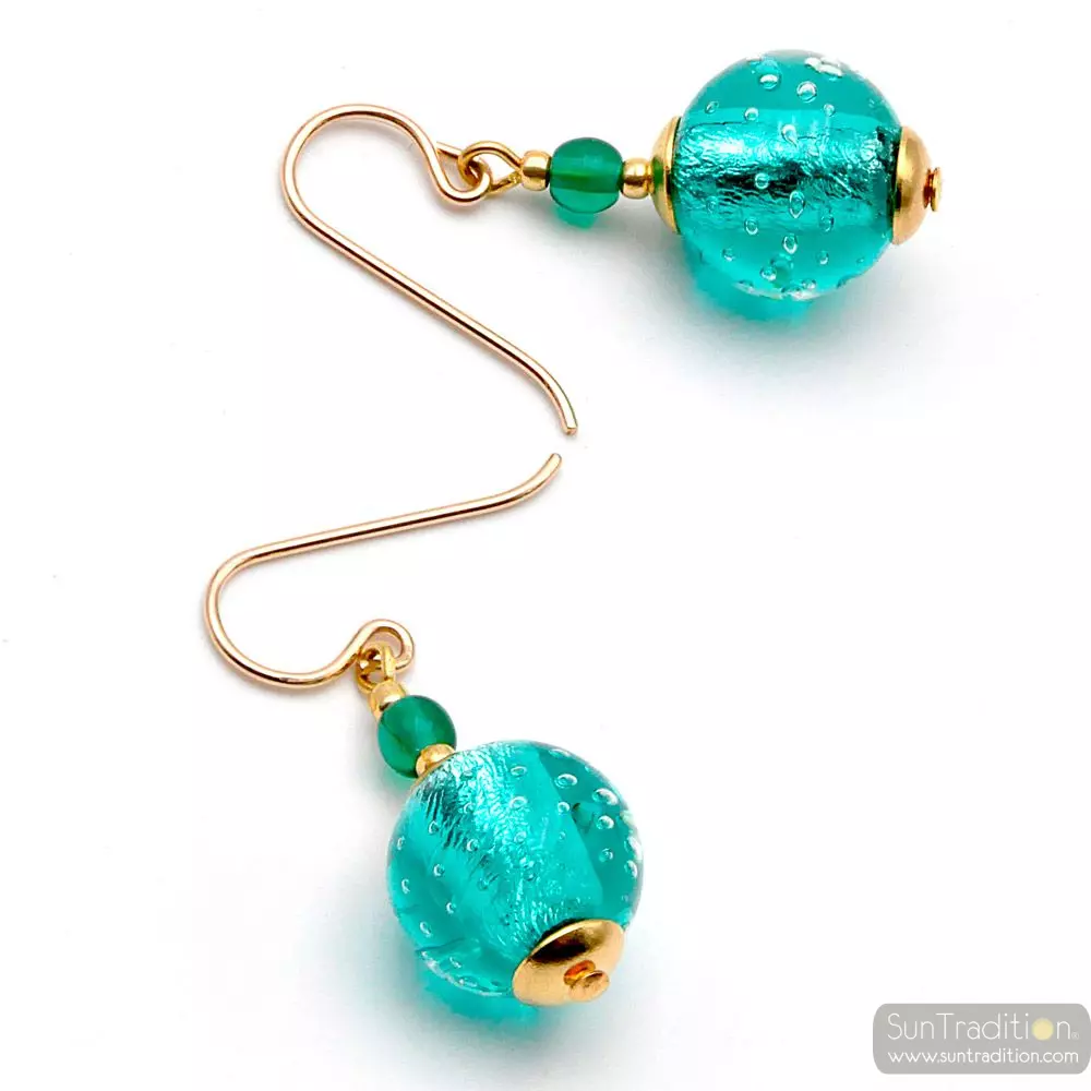 Fizzy azul turquesa - pendientes azul turquesa joya genuina de vidrio de murano de venecia