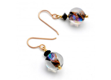 Black and gold murano glass earrings