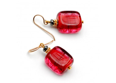 Aretes rojos en cristal de murano de venecia