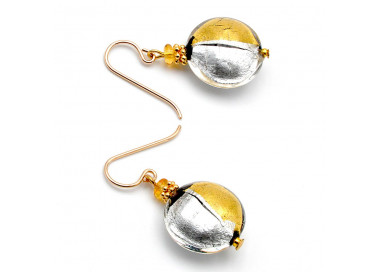 Gold and silver murano venitian glass earrings