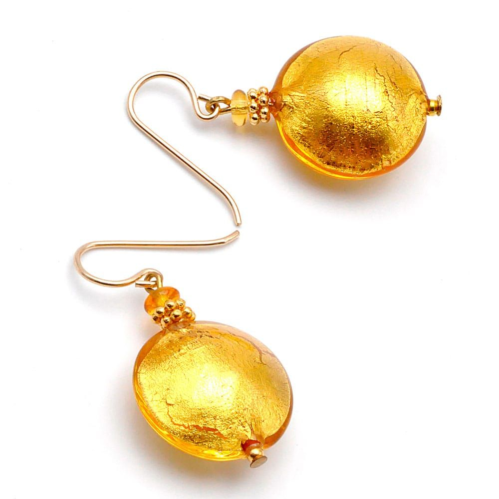 Piepen omvatten verbrand Pastiglia geel gouden - oorbellen gouden sieraden in originele murano glas  uit venetië