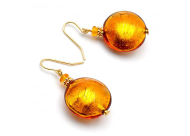 Amber gold murano glass earrings