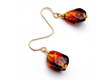 Oorbellen van murano glas amber en rood