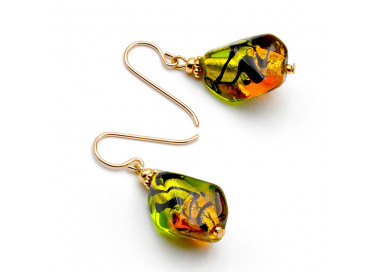 Boucles d'oreilles en verre de murano vert et ambre