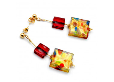 Boucles d'oreilles rouge verre de murano de venise