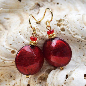 Red genuine murano glass earrings