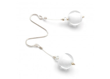 Boucles d'oreilles pendantes blanc verre de murano