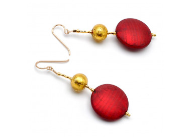 Boucles d'oreilles rouge verre de murano de venise