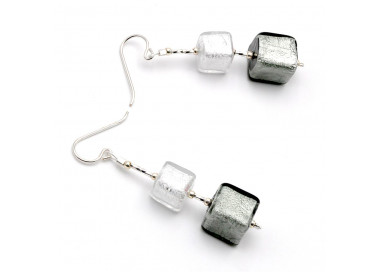 Silver cubes murano glass drop earrings venice