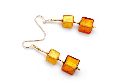 Gold cubes murano glass drop earrings