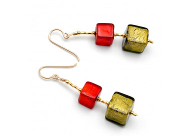 Boucles d'oreilles pendantes rouge verre de murano de venise