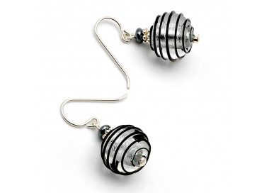 Black and silver murano glass earrings