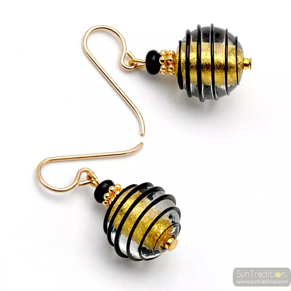 Jojo black and gold - black and gold murano glass earrings genuine venice glass