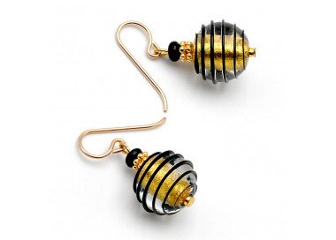 Black and gold murano glass earrings