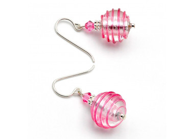 Pink and silver murano glass earrings