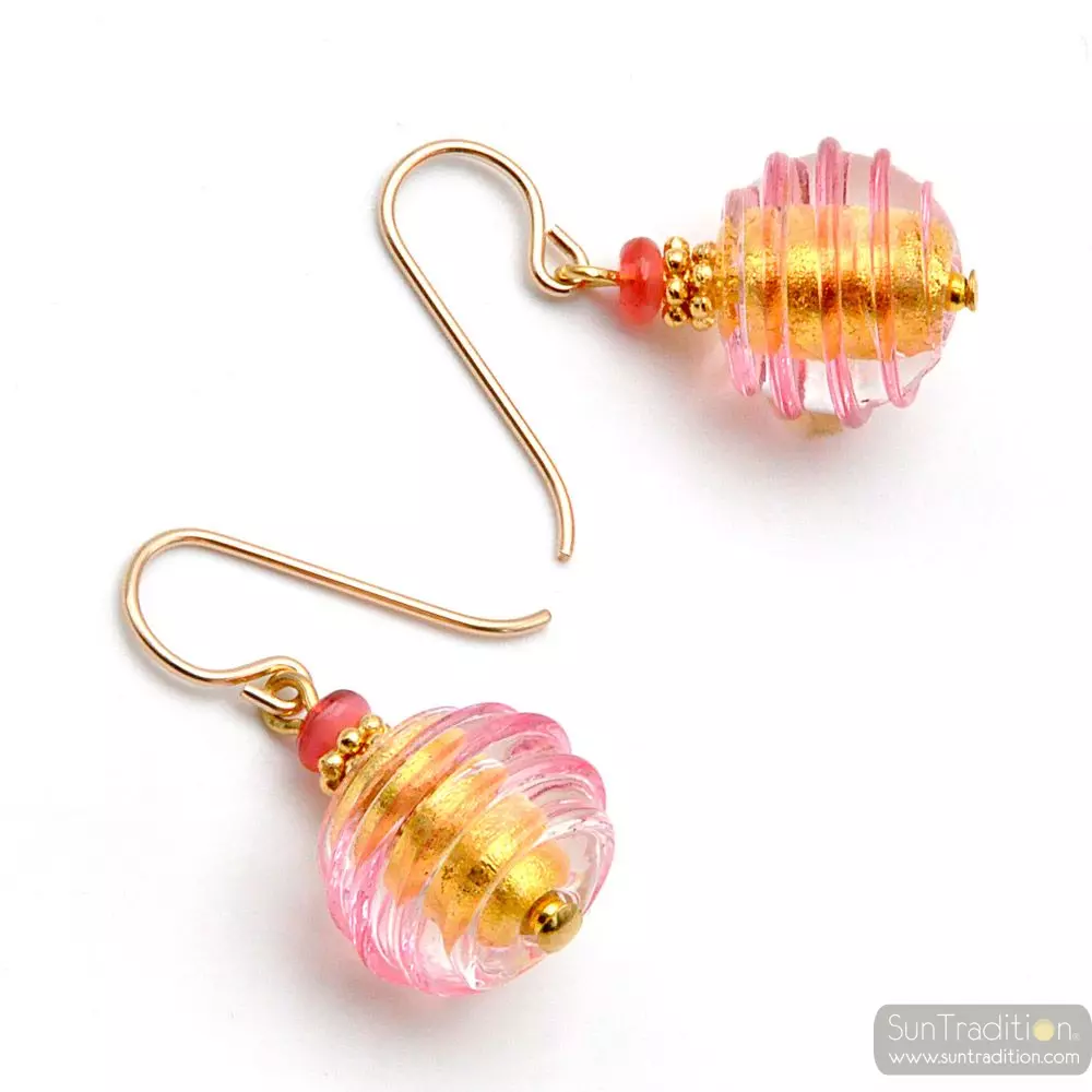 Jojo rosa y oro - pendientes rosa verdadera joya de murano de venecia