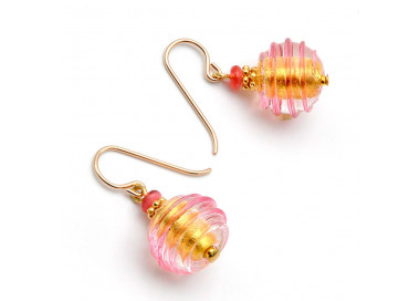 Pink and gold murano glass earrings