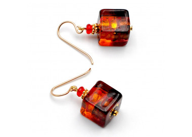 Oorbellen van murano glas amber en rood