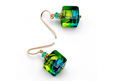 Boucles d'oreilles en verre de murano vert et bleu