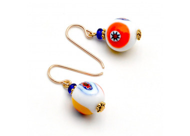 Boucles d'oreilles murrine millefiori blanc verre de murano de venise