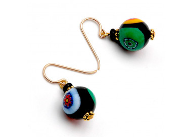 Boucles d'oreilles murrine millefiori noir verre de murano de venise