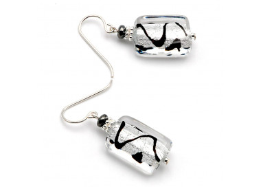 Black and silver genuine murano glass earrings 