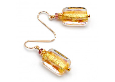 Boucles d'oreilles or chocolat verre de murano