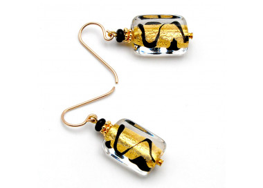 Black and gold genuine murano glass earrings 