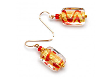 Red and gold genuine murano glass earrings