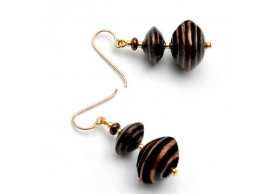 Brown aventurine gold murano glass earrings of venice