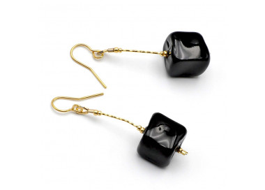 Black murano glass drop earrings of venice