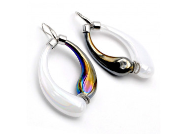 Black and pearly murano blowed glass earrings creoles of venice