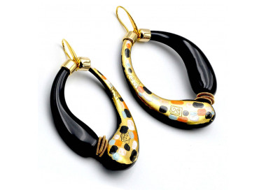 Klimt style murano blowed glass earrings creoles of venice