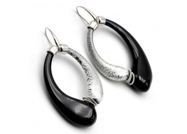 Black and silver murano blowed glass earrings creoles of venice