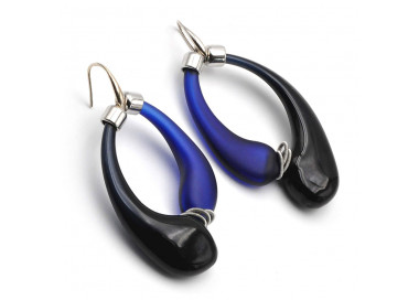 Blue and black murano blowed glass earrings creoles of venice