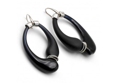 Black murano blowed glass earrings creoles of venice