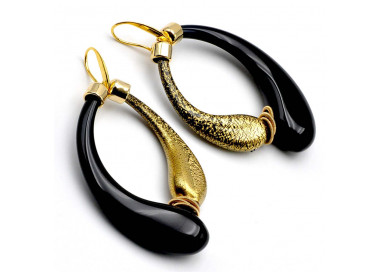 Black and gold murano blowed glass earrings creoles of venice