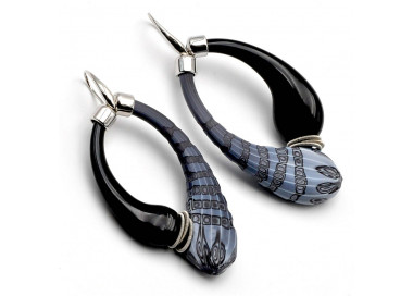 Black and grey murano blowed glass earrings creoles of venice