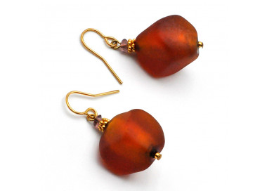 Boucles d'oreilles ambre orange verre de murano de venise