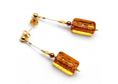 Boucles d'oreilles pendantes or verre de murano de venise