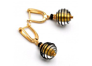 Gold and black leverback murano glass earrings venitian glass