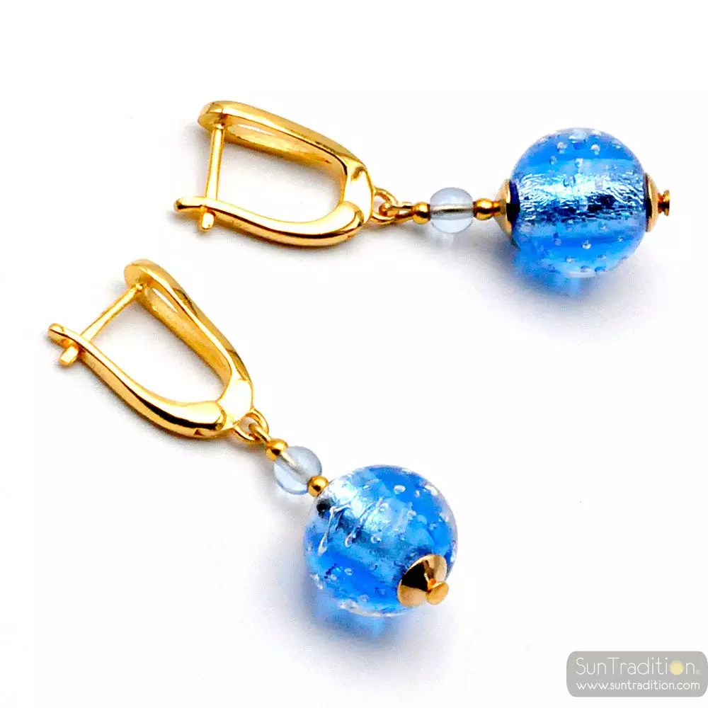 Fizzy pendientes azul gancho cerrado - pendientes azul joya genuina de vidrio de murano de venecia