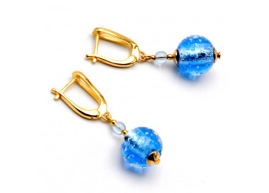 Blue leverback hook murano glass earrings