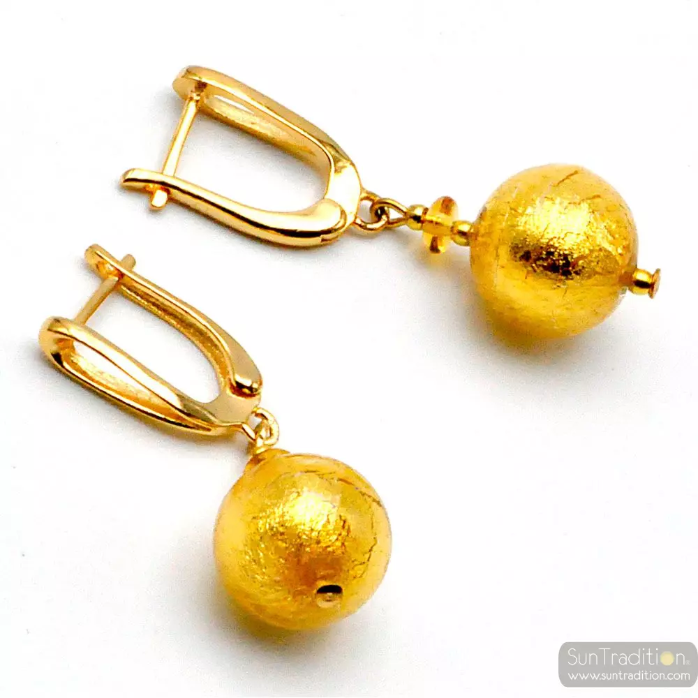 Bola oro - aretes gancho cerrado joyeria verdadero cristal de murano venecia