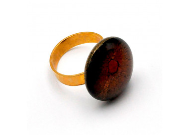 Ronde craquelee amethist en de gouden ring, murano glas